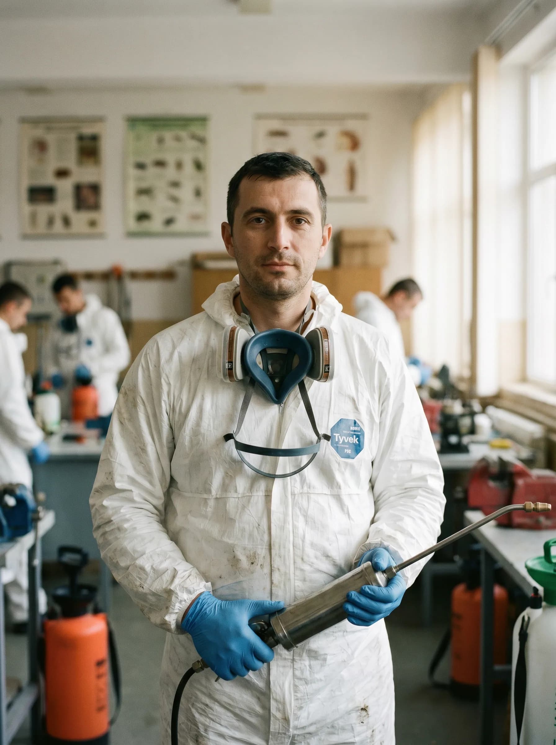 Pest control technician inspecting a commercial site